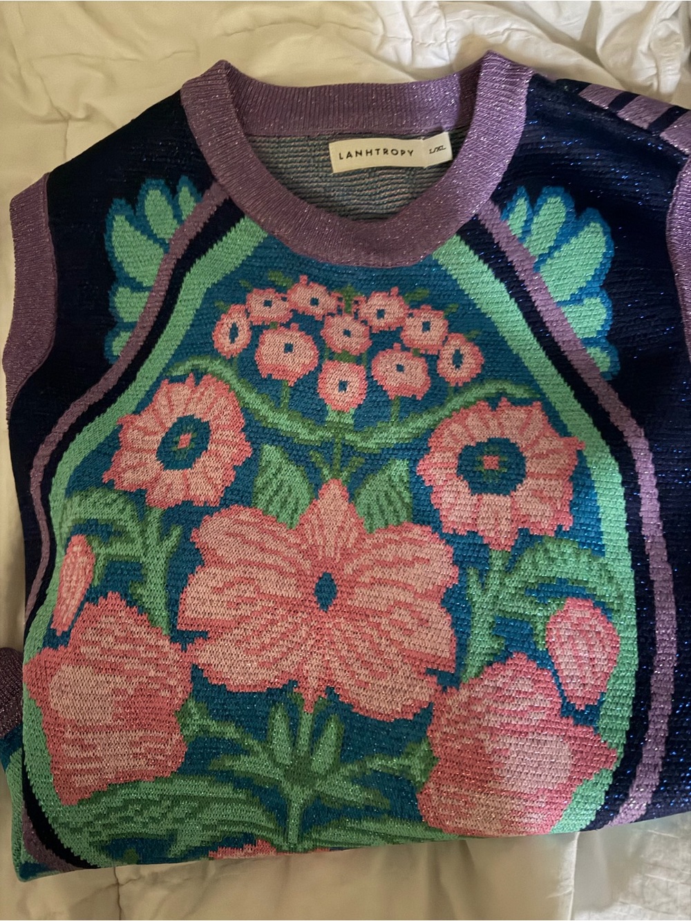 Lanhtropy Floral Crew Neck Sweater - Pink & Green